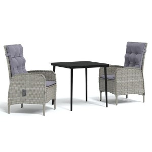 vidaXL Patio Dining Set with Cushions Gray and Black Garden Chair - 3 Piece, 31.5" Table Length - 1 of 4