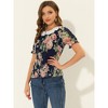 Allegra K Women's Floral Embroidered Shirt Pleated Round Neck Ruffle Peasant Top - image 3 of 4