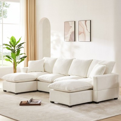 NicBex Sectional Sofa with 2 Pillows U Shaped Modular Sofa for Living Room & Apartment, White