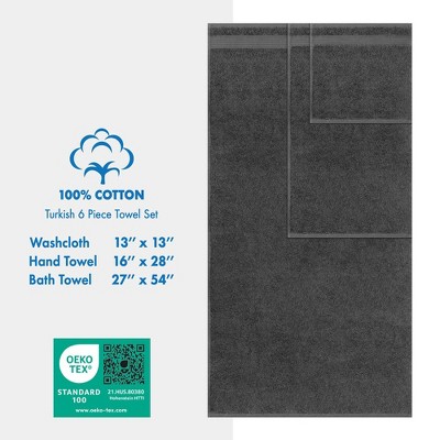 Dark Gray Turkish Cotton 6-Piece Bathroom Towel Set