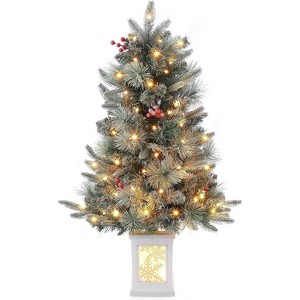Coucheta 3ft Pre-Lit Snow Flocked Artificial Christmas Tree, 2-Pack with Themed Bases & 70-78 LED Lights - 1 of 4