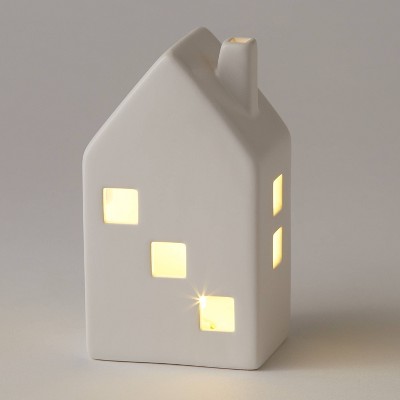 6" Battery Operated Lit Decorative Ceramic House with Three Windows White - Wondershop™