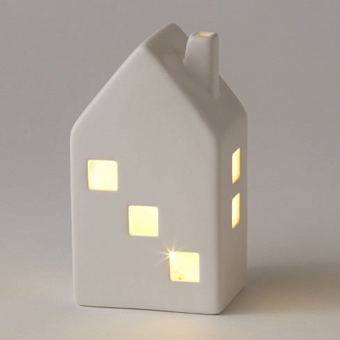 6" Battery Operated Lit Decorative Ceramic House with Three Windows White - Wondershop™ - image 1 of 2