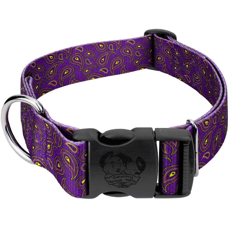 Country Brook Petz 1 1/2 Inch Deluxe Purple Paisley Dog Collar, 1 of 9