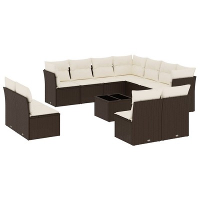 vidaXL 12 Piece Patio Sofa Set with Cushions - Brown and Cream With Table