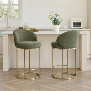 Spruce&Spring Upholstered Swivel Counter Bar Stool with Metal Frame and Arched Back, Set of 2, Moss Green, Bronze Frame - 1 of 4