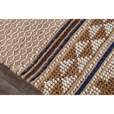 Handwoven Ivory and Brown Wool Cotton Geometric 6' x 9' Area Rug