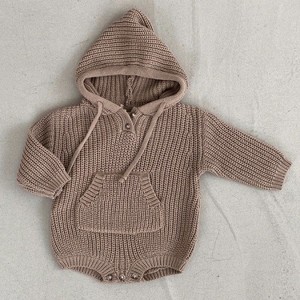 MyKids-USA  Baby Solid Color Knitted Hooded Triangle Onesies - 1 of 4