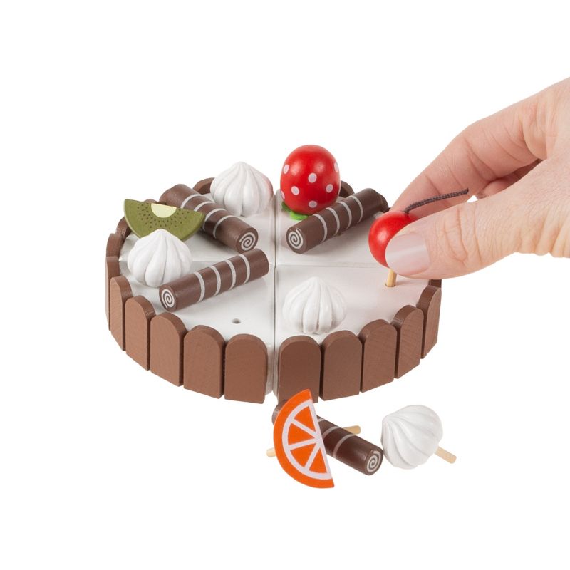 Toy Time Birthday Cake-Kids Wooden Magnetic Dessert with Cutting Knife, Fruit Toppings, Chocolate and Vanilla Swirls-Fun Pretend Play Party Food, 5 of 8