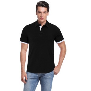 Mens Collared Shirts Short Sleeve Dry Fit Golf Polo Shirt Performance Fashion Plain Henley T-shirts - 1 of 4