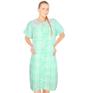 JEFFRICO House Dresses for Women with Pockets - Lightweight Breathable Short Sleeve Muumuu & Nightgowns - Snap Front Housecoat and Dusters - 1 of 4