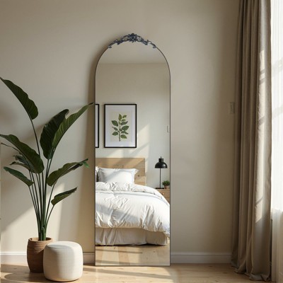 67"x23" Arched Full-Body Mirror, Black Wood Framed Full-length Mirror with Stand, Vanity Mirror for Bathroom, Bedroom Entryway, Living/Dressing Room