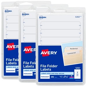 Avery Easy Peel Permanent File Folder Labels on 4" x 6" Sheets, 2/3" x 3-7/16", White, 3 Pack, 756 Labels Total (32131) - 1 of 4