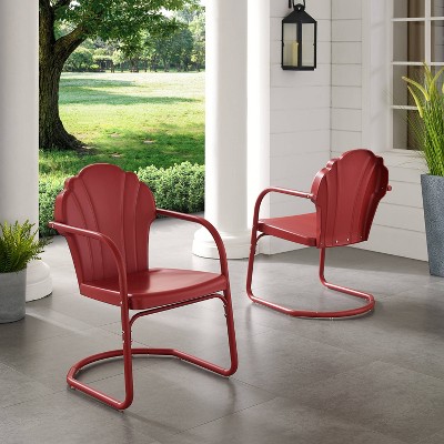 Tulip Retro Red Metal Outdoor Armchair Set