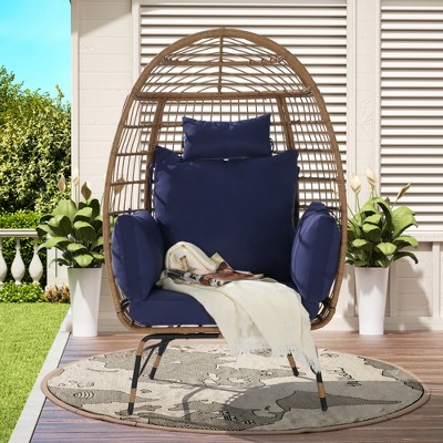 Wicker Egg Chair,Rattan Egg Chair Indoor Outdoor,Oversized Large Egg Chairs 600lbs with Cushion and Pillow for Porch