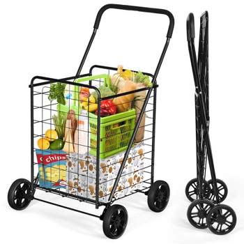 Tangkula Folding Shopping Cart Utility Trolley Grocery Cart with Wheels Black/ Silver
