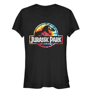 Juniors Womens Jurassic Park Groovy Tie-Dye Logo T-Shirt