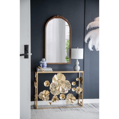 Vynxaria Hand-Carved Rose Antique Mirror Frame - Elegant Wall Decor for Any Space