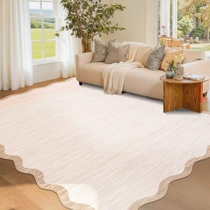 Washable Rug Modern Scalloped Rug Non Slip, Neutral Indoor Carpet - 1 of 4