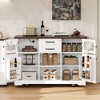 JUJABU 54.9" Rolling Kitchen Island with Drop Leaf, Power Outlet, Glass Cabinet Doors, Storage Shelves, and Barn-Style Design - 4 of 4