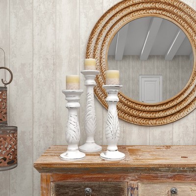 Elegant White Mango Wood Candle Lantern Trio, 18" Height