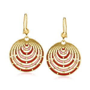 Ross-Simons Italian Pink and Red Enamel Milgrain Drop Earrings in 18kt Gold Over Sterling - 1 of 3