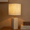 ALOADECOR 16'' Natural Modern Rectangular Small Travertine Stone Base Bedside Table Lamp with Beige Linen Shade for Bedroom Living Room - 3 of 4