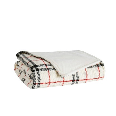 50x60 Popcorn Plaid High Pile Fleece Plush Reversible Throw Blanket  Black/Red - London Fog