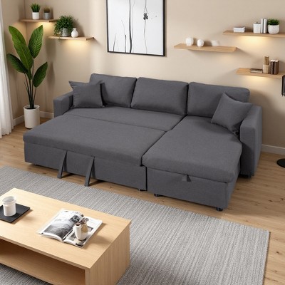 87.4" L-Shaped Sectional Sleeper Sofa Bed with Storage