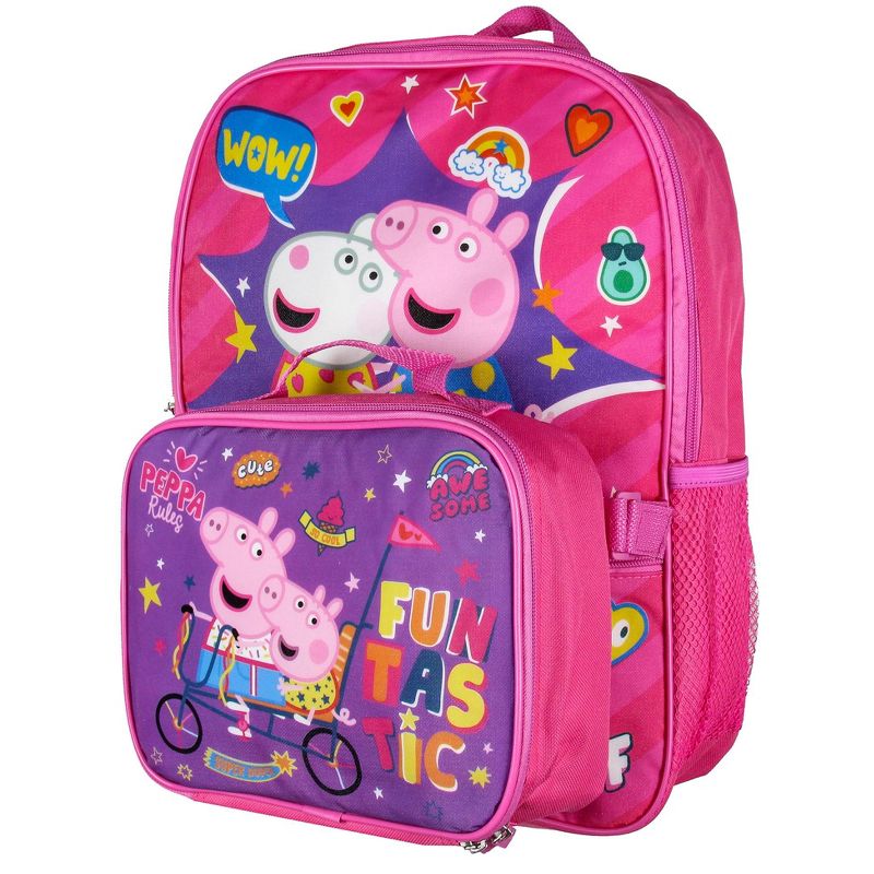 Peppa Pig School Travel Backpack Set For Girls With Insulated Lunch Box Pink, 2 of 8