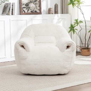 Lyngins Plush Faux Fur Bean Bag Chair, Ergonomic Lazy Chair, Stylish Accent Chair, Bean Bag Sofa Chair with Back Support,  Stuffed Floor Sofa - 1 of 4