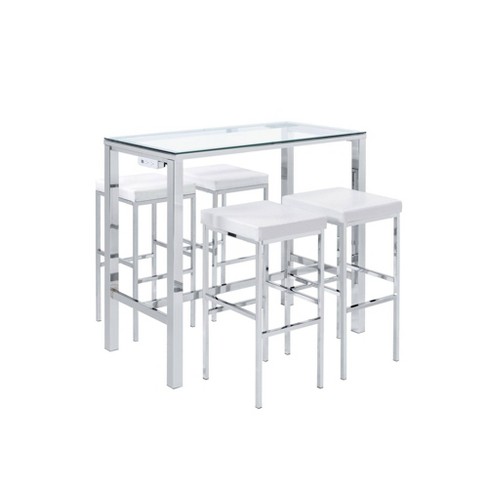 Lori Multipurpose Bar Dining Table Set, White Pub Table With Chairs