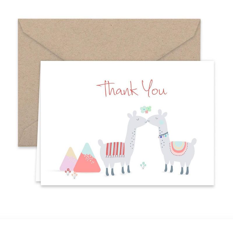 Paper Frenzy Llama Thank You Note Cards & Kraft Envelopes -- 25 pack, 5 of 7