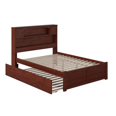 Newport Full/Double Captain's Bed with Bookcase Headboard and Storage Trundle in Walnut