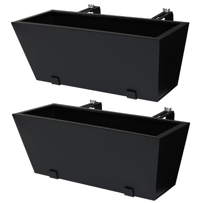 BIRDROCK HOME 2pk Metal Railing Planter Box, 19" L, Adjustable Hanging Flower Pot Holders, Outdoor Plants, Black, Deck, Porch, Fence, Patio, Garden
