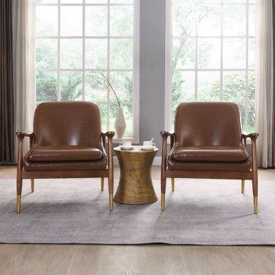 CAVINAS 29.2" Faux Leather Accent Chair with Solid Wood Frame and Brass-Tipped Legs, Arm Chair for Living Room, Bedroom