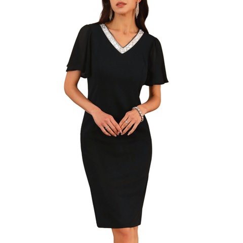 Женские платья INSPIRE CHIC Women's Flare Sleeve V Neck Formal Cocktail Midi Dress Black Medium