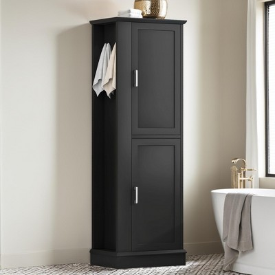 68" Tall Storage Cabinet, Bathroom Floor Freestanding Storage Cabinet with Hook and Adjustable Shelf for Bathroom - Leovsnove