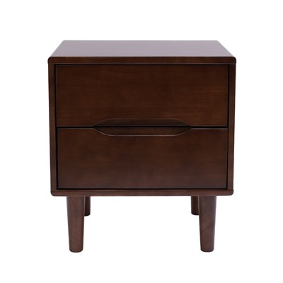 YIYIBYUS Mid Century Modern Handle Wood Nightstands Side Table Bedroom Bedside End Table, 2 Drawer-Walnut