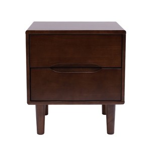 YIYIBYUS Mid Century Modern Handle Wood Nightstands Side Table Bedroom Bedside End Table, 2 Drawer-Walnut - 1 of 4