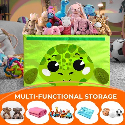 Green Turtle Fabric Collapsible Toy Storage Box with Flip-Top Lids
