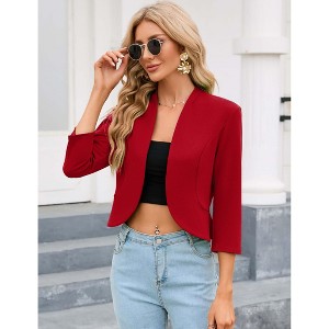 Women's Ruffle Back Hem Jacket 3/4 Sleeve Open Front Cardigan With Split Cuffs - 1 of 4