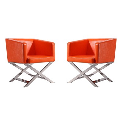Set of 2 Hollywood Faux Leather Lounge Accent Chairs Orange - Manhattan Comfort