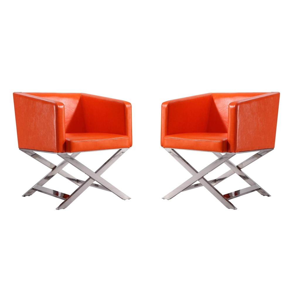 Photos - Coffee Table Set of 2 Hollywood Faux Leather Lounge Accent Chairs Orange - Manhattan Comfort: Chrome-Finished Metal, No Assembly Required