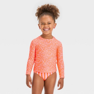 Baby Girls' Long Sleeve Colorblock Rashguard One Piece Swimsuit - Cat &  Jack™ Pink 18m : Target