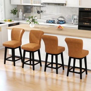Dyonery Solid Wood Swivel Counter Upholstered Bar Stool 26.8" Height Set of 2 Barstools with Back & Arms for Kitchen Island,Home Bar - 1 of 4