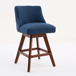 Lyngins Swivel Bar Stools Set of 2 with Curved Backrest,Kitchen Chairs with Wood Legs,Polyestered Counter Stools for Kitchen Island,Pub - 1 of 4