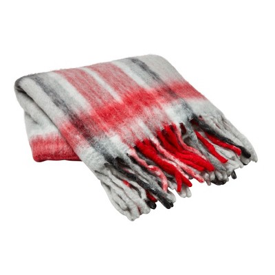 tagltd Hearth & Home Mohair Decorative Throw for Sofa or Bed, Red Black Plaid with Fringe,, 50L x 60W in.