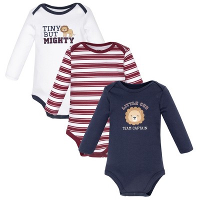 Hudson Baby Infant Boys Cotton Long-Sleeve Bodysuits 3-Pack, Varsity Lion Cub