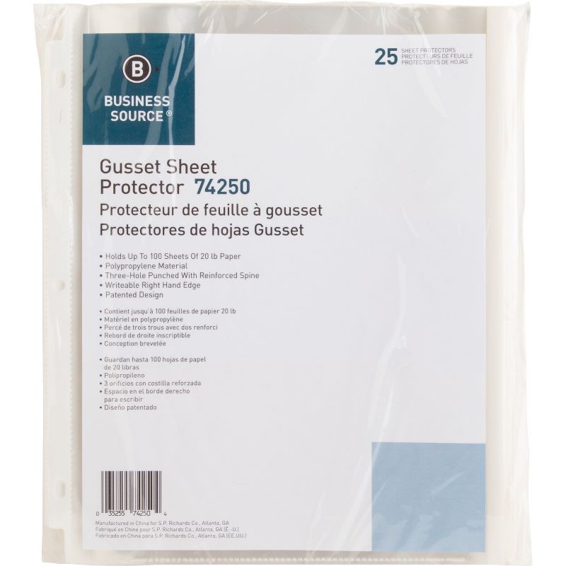 Business Source Sheet Protectors Heavyweight 100-Sht Cap 8-1/2" 25/PK CL 74250, 1 of 2